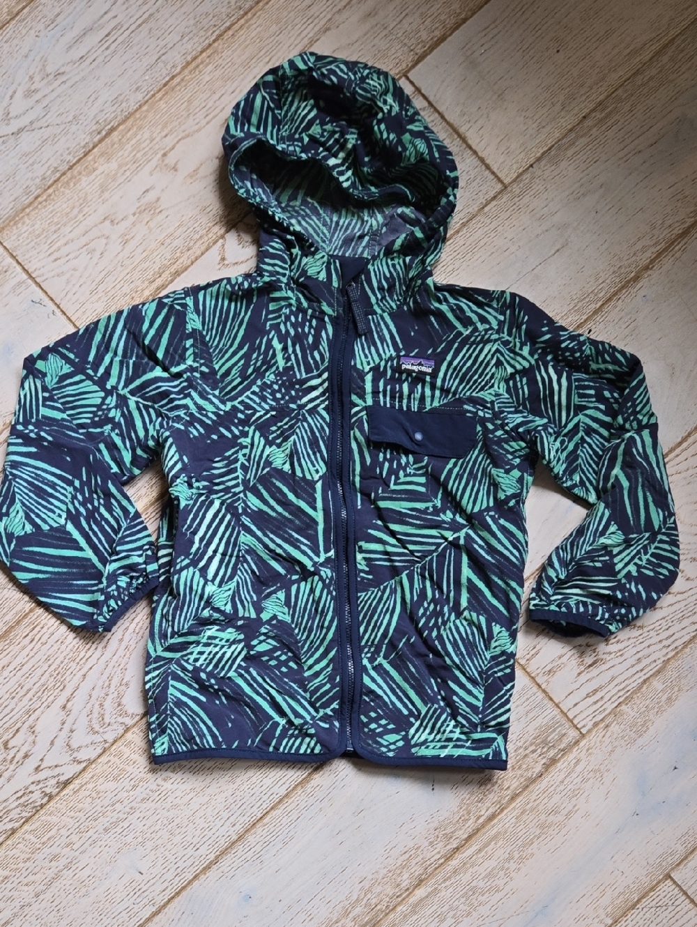 PATAGONIA Baggies Windbreaker Jacket Blue Green Palm Print Size Kids Small